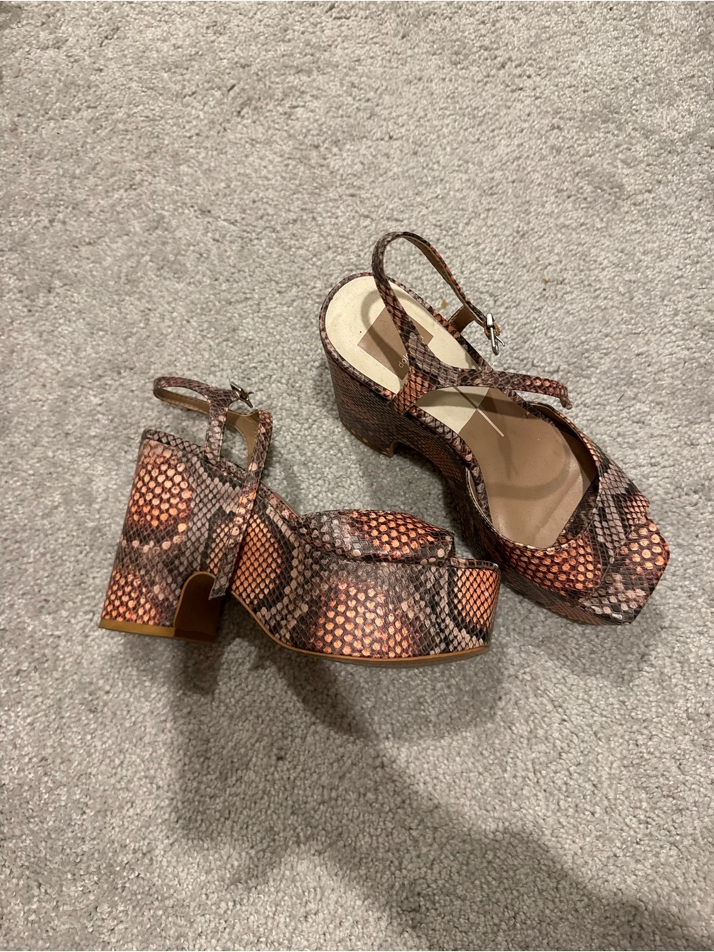 Dolce Vita Orange Snake-Print Platform Sandals